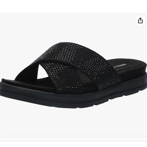 Easy Spirit Stacy 2  Size 7.5 Black Embellished Cross Band Slide Sandals Women's - Picture 1 of 12
